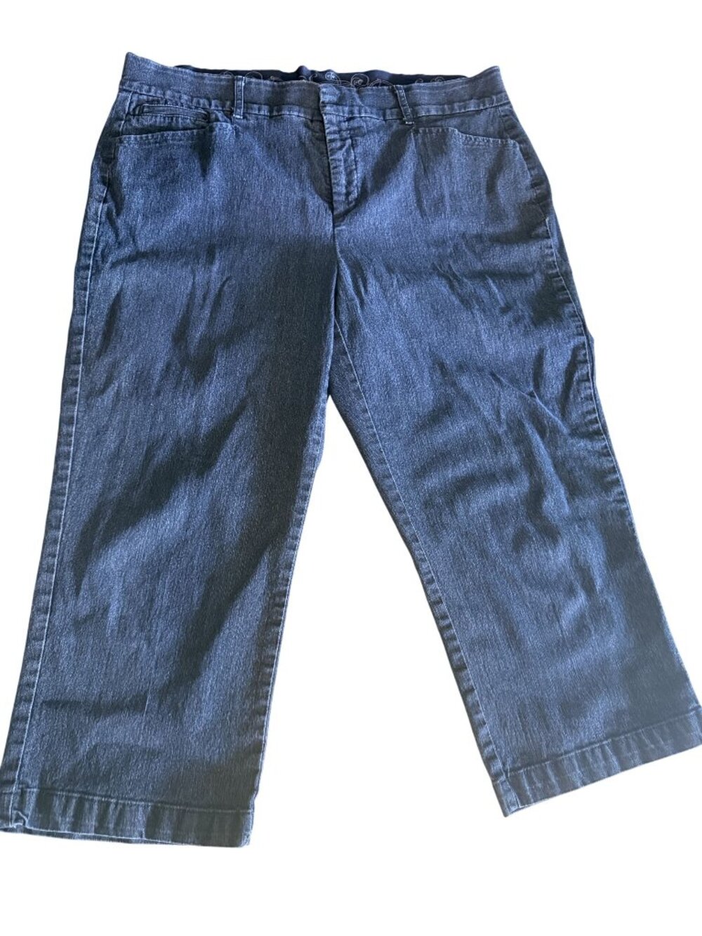 JM Collection Womens Blue Denim Capri Pants Size 16 Stretch Mid-Rise Flat-Front